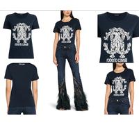 ROBERTO CAVALLI RC ESTAMPADO DE LINCE MONOGRAM ALGODÓN CAMISETA TOP LOUNGE