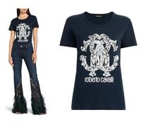 Roberto Cavalli RC Lynx-Print Monogram Algodón Camiseta Top Lounge Icono Camisa