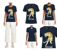 Roberto Cavalli RC Tigre Estampado Logo Algodón Camiseta Top Lounge Iconic Wow