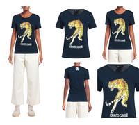 Roberto Cavalli RC Tigre Estampado Logo Algodón Camiseta Top Lounge Icono Camisa