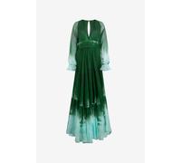 Roberto Cavalli Vestido Largo Estilo Imperio De Pura Seda - Female Verde/piscina 38