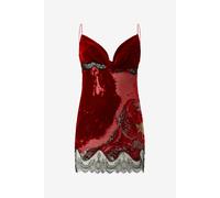 Roberto Cavalli Vestido Mini Rojo Oscuro De Terciopelo Devoré De Seda Y Viscosa Con Efecto Lava - Female Rojo 46