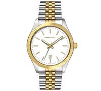 Roberto Marino Reloj de lujo para hombre, acero inoxidable dorado, cuarzo japonés, esfera azul, resistente al agua hasta 3 ATM, RM9405 - Blanco bicolor