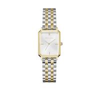 Roberto Marino Reloj de lujo para mujer RM1985 rectangular de dos tonos - Movimiento de cuarzo japonés, acero inoxidable dorado y plateado, esfera plateada, elegante diseño vintage, resistente al agua