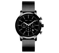 Roberto Marino Reloj de pulsera de lujo para hombre RM3424 - Acero inoxidable negro cuarzo resistente al agua 3 ATM - Elegante reloj de vestir para hombre, diseño vintage, ideal como reloj para