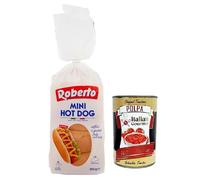Roberto Mini Hot Dog Brot,Packung mit 300 g,Jede Packung Enthält 8 Hot Dog Buns + Italian Gourmet Polpa di Pomodoro 400 g Dosis