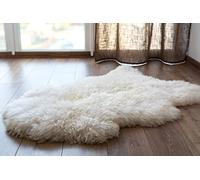 Robert's Rugs Alfombra de piel de oveja auténtica blanca de 110 cm, alfombra de piel de oveja para sala de estar, manta suave, alfombra de dormitorio