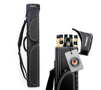 Robertson Billar 3/5 Deluxe - Maletín de piel para 3 tacos y 2 tops, funda profesional exclusiva, con grandes bolsillos para accesorios, acabado a mano, costuras decorativas blancas y correa de