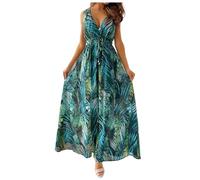 Robes d'été Pour Femmes, col en V, Motif Floral, Robes décontractées élégantes, Style bohème, Robes Maxi de Plage, verde, L