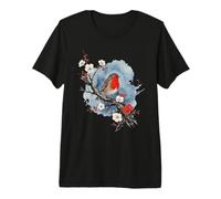 Robin Bird Cherry Blossom Tree Floral Woodblock Art Camiseta Premium