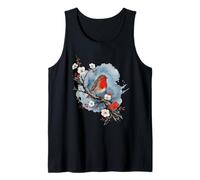 Robin Bird Cherry Blossom Tree Floral Woodblock Art Camiseta sin Mangas