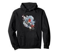 Robin Bird Cherry Blossom Tree Floral Woodblock Art Sudadera con Capucha