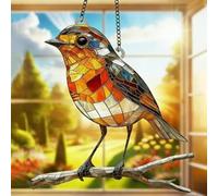 Robin Birds Handmade Stained Acrylic Sun Catchers,2D Acrylic Stained Glass RobinBirds,Hanging Garden Sun Catcher Robin on Branch,Hanging Decoration for Windows & Garden,Gift for Women Mother's Day