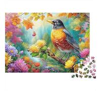 Robin Perched en otoño florece Puzzle De 1000 Piezas Colorful Birds Desafío De Ingenio para Adultos Y Niños 70x50cm/1000pcs