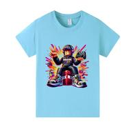 Roblox - Camiseta para niños, 100 % algodón, para verano, divertida, con dibujos animados, para Youtuber y adolescente, PS4, camiseta informal de cuello redondo, azul claro, 11-12 Años