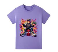 Roblox - Camiseta para niños, 100 % algodón, para verano, divertida, con dibujos animados, para Youtuber y adolescente, PS4, camiseta informal de cuello redondo, Morado (, 12-13 Años