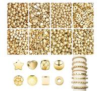 RobLuX 800 Perlas Doradas Perlas de 3-6 mm DoradasPerlas de Latón Chapado en oro Mini Cuentas Lisas sin Costuras Espaciadoras Redondas Lisas para Hacer Pulseras y Joyas