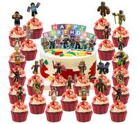 Roblx - Decoración para tartas de cumpleaños, 25 piezas Roblx Cake Topper Happy Birthday Decoration, pastel Topper para suministros de fiesta de cumpleaños
