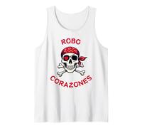 Robo Corazones Calavera Pirata Ilustración Camiseta sin Mangas