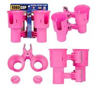 Robo Cup - Portavasos Doble, Pinza para Clip en Varios usos: Bebidas, caña de Pescar, Herramientas, Palo de Tambor, Playa, Rosa Caliente