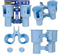 Robo Cup - Portavasos Doble, Pinza para Clip en Varios usos: Bebidas, caña de Pescar, Herramientas, Palo de Tambor, Playa, Azul Claro