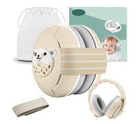 Robofun Cascos Bebe Antiruido 3 en 1, Protectores Auditivos para Bebé de Hasta 48 Meses, Protectores Auditivos para Bebe, Reducción de Ruido Para y Bebés, Bebé Cascos Antiruido - Beige