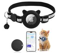 Robofun Collar para gatos, rastreador reflectante, gato, con campana, personalizado compatible con Airtag con cierre de seguridad, 19-32 cm ajustable para gatos cachorros, negro