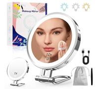 Robofun Espejo de Maquillaje con iluminación, Espejo de Aumento 1X/10X con luz, 3 Luces de Color, 20%-100% Brillo, Espejo cosmético Iluminado con iluminación, Espejo de Viaje de 3000 mAh, Carcasa