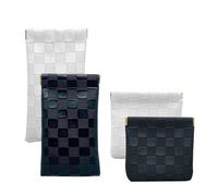 ROBOHOOK 4 bolsas de maquillaje pequeñas para bolso, mini bolsos de cuero a cuadros para pintalabios para mujeres, impermeables, portátiles, sin cremallera, bolsa de maquillaje con cierre automático