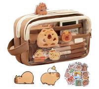 ROBOHOOK Bonito estuche Capybara para lápices, artículos de papelería Capybara viene con 10 calcomanías, 2 broches y 1 muñeca, adecuado para guardar artículos de papelería, bolsa de almacenamiento de