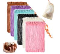 ROBOHOOK Paquete de 6 bolsas de jabón de malla, bolsas de jabón para barras de jabón, bolsa de malla de ahorro de champú, red para ducha, exfoliante colgante con cordón (5 colores, 5.5 x 3.5 pulgadas)