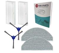 Roboparts® Recambios Compatibles con Cecotec Conga M20. Pack de 2 Filtros Hepa, 2 Cepillos Laterales y 2 Mopas de fregado Repuesto para Robot Aspirador