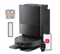 roborock QV 35S Set Robot Aspirador, Succión HyperForce de 10000 Pa con Base Multifuncional, Cepillos Dobles Antienredos, 2 Mopas Giratorias Elevación Automática de 10 mm, Limpiar y secar Auto, Negro