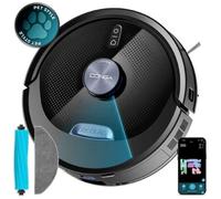 Cecotec Robot Aspirador y Friegasuelos Navegación Láser Conga M80 Dark | Succión del Motor 25000Pa, Autonomía 240min, Cepillo Silicona para Mascotas, Bluetooth y WiFi, Control App