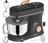 Robot de cocina con tazón de mezcla calefactable de 6,2 l - Batidora planetaria RUHHY 2000 W 11 velocidades y pantalla táctil - Amasadora de masa para pan, pizza, pasteles y pasteles (negro y dorado)