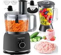 Robot de cocina multifunción 1500 W, 11 funciones, cuenco de 2,5 l y recipiente de 1,5 l, mini picadora, disco de corte, exprimidor, picadora de amasado