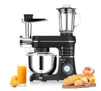 Robot de Cocina Multifuncion 5 en 1,Batidora Amasadora con Función Picadora de Carne y Batidora,10L Tazón de Acero Inoxidable,1,5L Jarra, 6 Funciones de Regulación y Pulse,Kit de Accesorios,Black