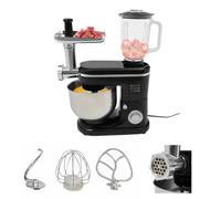 Robot de cocina multifuncional con cuenco de acero inoxidable de 6 L, vaso mezclador de 1,5 L, 6 velocidades + pulso, picadora de carne de 1500 W, para masa, mezclar y mezclar
