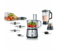 SEVERIN Robot de cocina multifuncional con numerosos accesorios, 1.200 W, 1.5 L, Negro/Acero inoxidable cepillado, KM 3892