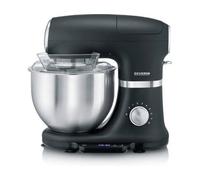 SEVERIN Robot de cocina con báscula, amasadora profesional hasta 3kg, robot multifunción con gancho amasador, batidor plano y varillas, 1000 W, negro mate/acero inoxidable, KM 3898