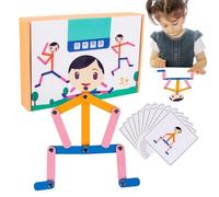 Robot De Madera Montesori - Robot De Juguete Flexible Para Niños, Figura De Madera Hecha A Mano Con Juntas Móviles, Juego De Juego Educativo STEM | 24 Tarjetas De Actividad Y 48 Desafíos De Actividad