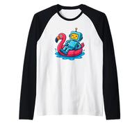 Robot, en, flamenco, flotador, divertido, verano, piscina, dibujos animados, arte Camiseta Manga Raglan