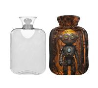 Robot in Underground Tunnel - Botella de agua caliente con funda de terciopelo, bolsa de agua caliente de 1 litro para compresión caliente y fría, bolsa de agua caliente, ideal para aliviar el dolor