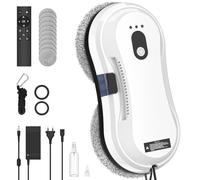 Robot Limpiacristales, 5600Pa Limpiacristales Electrico con Automática de Rociado de Agua, 35 ml Depósito de Agua, 3 Modos de Limpieza, Control Remoto, Detección de Bordes, 10 Paños