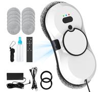 Robot Limpiacristales 5600Pa, Robot limpiador de ventanas eléctrico con Control Remoto, sistema de reconocimiento de bordes y Navegación Inteligente para Superficies Lisas, 10 Trapo (Blanco(D))