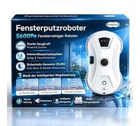 Robot Limpiacristales con Función de Pulveriza, 5600 Pa con Navegación Inteligente, 3 Modos de Limpieza, Cuerda de Seguridad y UPS, para Ventanas, Cristales, Espejos y Azulejos