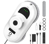 Robot Limpiacristales, Limpiacristales Electrico 5600Pa con 3 Modos de Limpieza, Planificación Inteligente de Rutas, Detección de Bordes, Sistema de Seguridad, Control Remoto, 12 Trapo