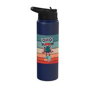 Robot retro cassette audio nostalgia futurista vintage Arte Stainless Steel Insulated Water Bottle