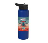 Robot retro cassette audio nostalgia futurista vintage Arte Stainless Steel Insulated Water Bottle