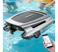 Robot Skimmer De Piscina Solar-Limpiador AutomáTico Superficie,Carga Dual Y Control Por App,Motor Sin Escobillas Resistente Al Agua Salada, Inteligente Evitar ObstáCulos,200m²,Cesta 4,1L Grey